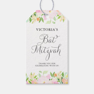 Dainty Waterverf Floral Bat Mitzvah Dank je wel Cadeaulabel