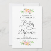 Dainty Waterverf Florals Baby shower Welkomstteken Kaart (Voorkant)