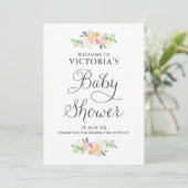 Dainty Waterverf Florals Baby shower Welkomstteken Kaart (Staand voorkant)