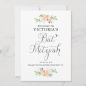 Dainty Waterverf Florals Bat Mitzvah Welkomstteken Kaart (Voorkant)