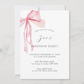 Dainty Waterverf Pink Bow Verjaardagsfeest Kaart (Voorkant)