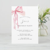 Dainty Waterverf Pink Bow Verjaardagsfeest Kaart (Staand voorkant)