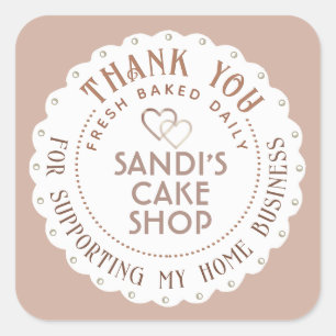 Dainty White Scallop Dank u Home Business Heart Vierkante Sticker