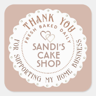Dainty White Scallop Dank u Home Business Heart Vierkante Sticker