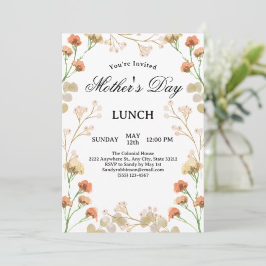 Dainty Wildflowers Witte Moederdag Lunch Kaart (Staand voorkant)