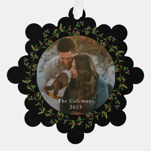 Dainty Wreath Foto Ornament Kerst Kaart (Voorkant)