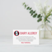 Dairy Allergy Alert Restaurant Chef Kaart Visitekaartje (Staand voorkant)