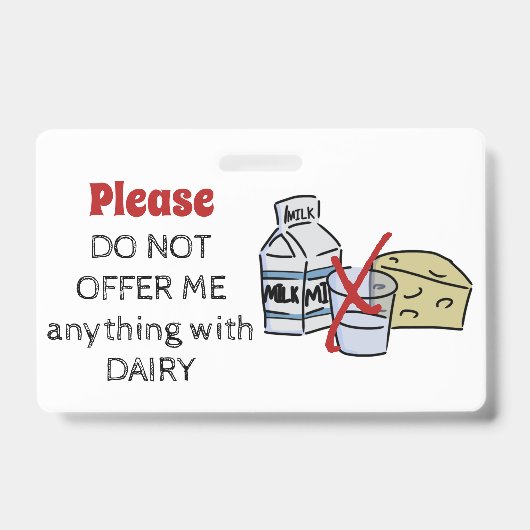 Dairy Allergy Badge - Customize Emergency Info (Avant)