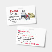 Dairy Allergy Badge - Customize Emergency Info (Avant & arrière)