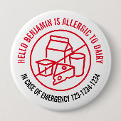 Dairy Allergy Badge Ronde Button 4,0 Cm (Voorkant)