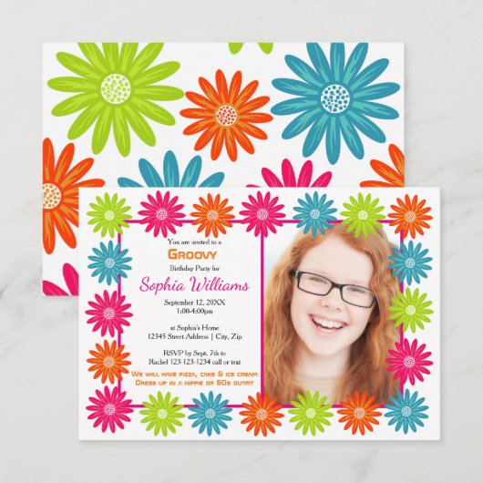 Daisées colorées - Invitation d'anniversaire 3x5 (Devant / Derrière)