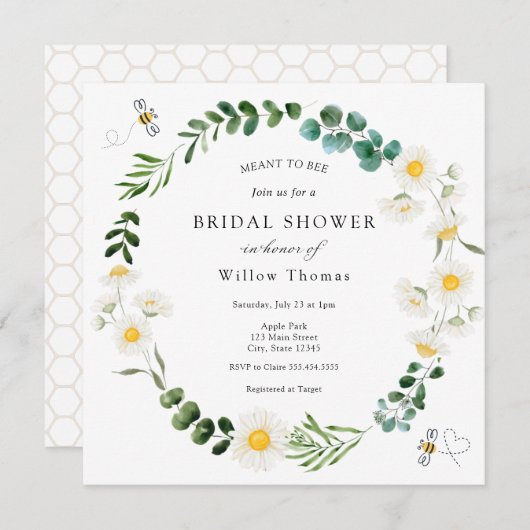 Daisées et abeilles nuptiale douche Invitation (Devant / Derrière)