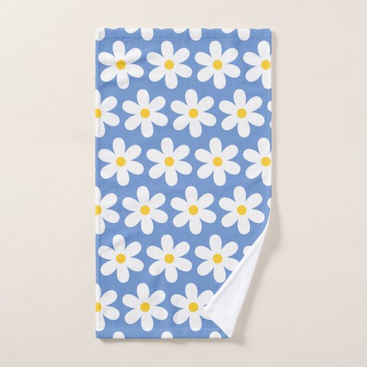 Daisées Retro Floral Pattern Blanc Bleu (Serviette à main)