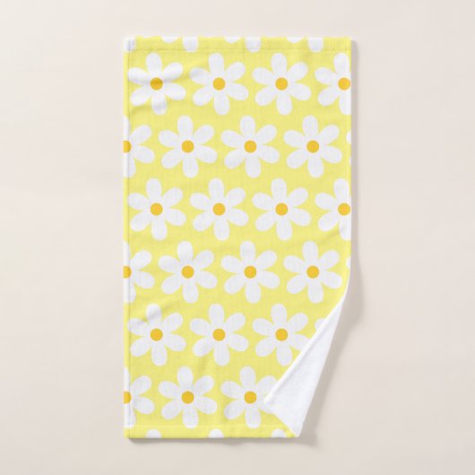 Daisées Retro Floral Pattern Blanc Jaune (Serviette à main)