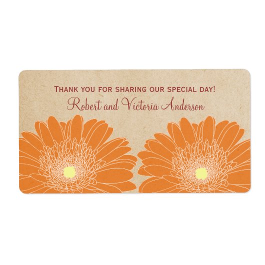 Daisières délicates Étiquettes de mariage, orange (Devant)