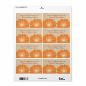 Daisières délicates Étiquettes de mariage, orange (Feuille entière)