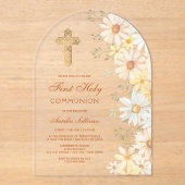 Daisies Arch Eerste Communie Acryl Uitnodigingen (Voorkant)