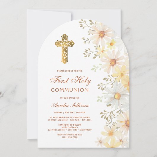 Daisies Arch Première communion Invitation (Devant)