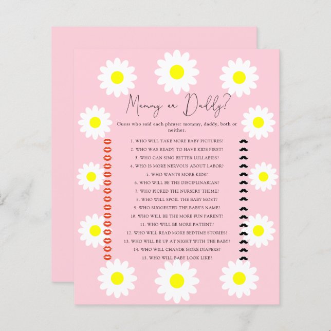 Daisies - baby shower- en mama- of papa-spel (Voorkant / Achterkant)
