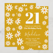 Daisies Birthday Party mustard Invitation (Devant / Derrière)