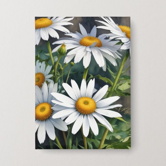 Daisies Bloemenbos Elegante Waterverf Button (Voorkant)
