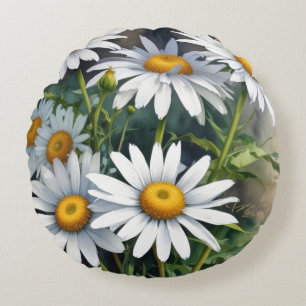 Daisies Bloemenbos Elegante Waterverf Rond Kussen