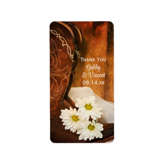 Daisies Cowboy Boots bruiloft Dank je wel Etiket (Voorkant)