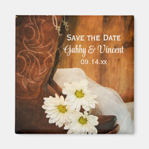 Daisies Cowboy Boots Western Wedding Save the Date Magneet
