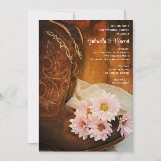 Daisies Cowboy Boots Westerne Post Wedding Brunch Kaart (Voorkant)