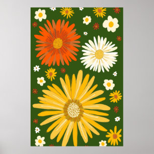 Daisies Daisy Flowers Retro Art Poster