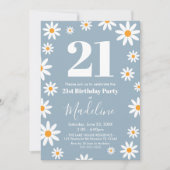 Daisies Dusty blue Birthday Party Invitation (Devant)