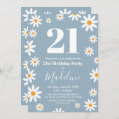 Daisies Dusty blue Birthday Party Invitation (Devant / Derrière)