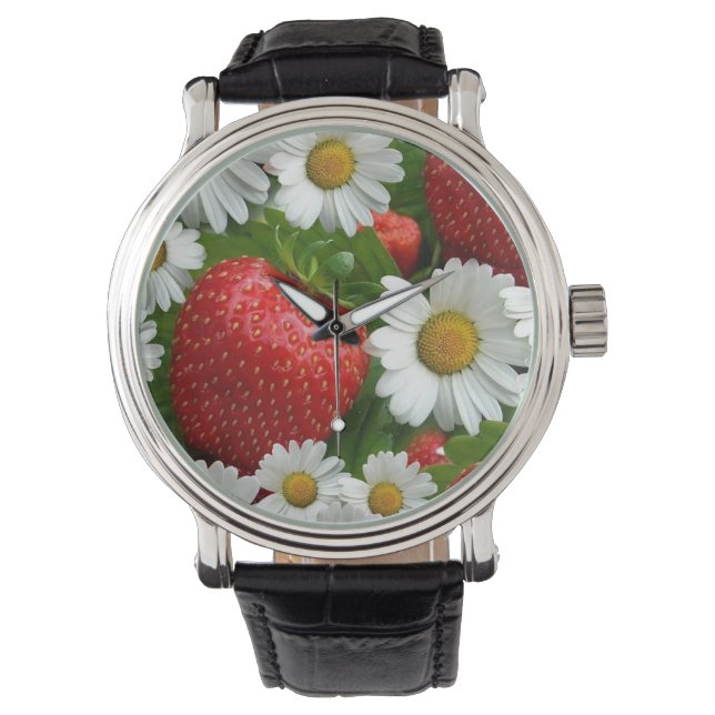 Daisies en aardbeien horloge (Voorkant)