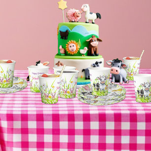 Daisies en boerderijdieren Gelukkige verjaardag Papieren Bekers