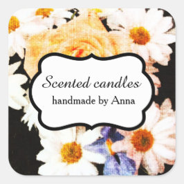 Daisies en gele roos bloemig vierkante sticker
