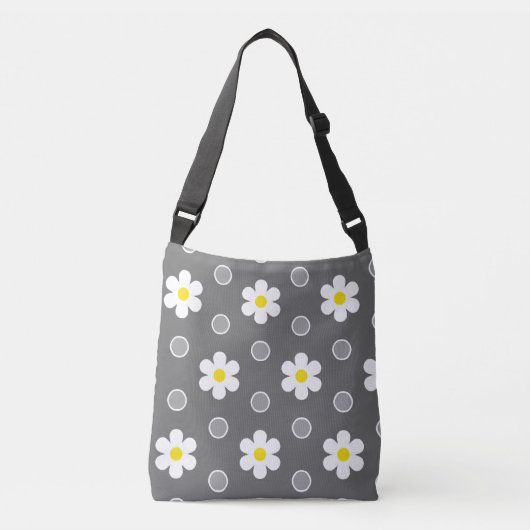 Daisies en Grijs en Wit Polka Dot Patroon Crossbody Tas (Voorkant)