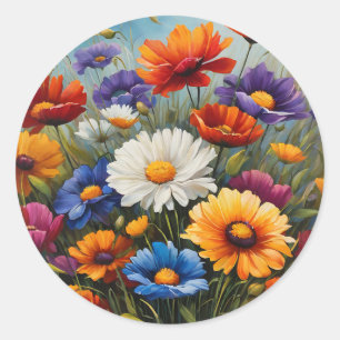 Daisies en papavers Levendige bloemen Ronde Sticker