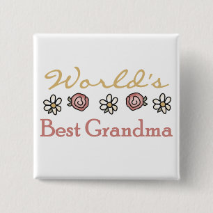 Daisies en Rozen Wereld Beste Oma Vierkante Button 5,1 Cm