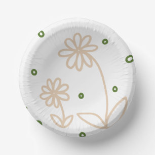 Daisies en Stippen 2 - Wit, Zand en Palmgroen Papieren Kommen
