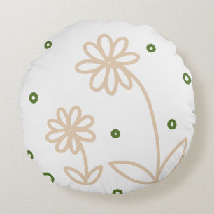 Daisies en Stippen 2 - Wit, Zand en Palmgroen Rond Kussen