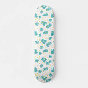 Daisies en Stippen - Turquoise en Geel Skateboard