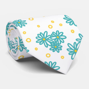 Daisies en Stippen - Turquoise en Geel Stropdas