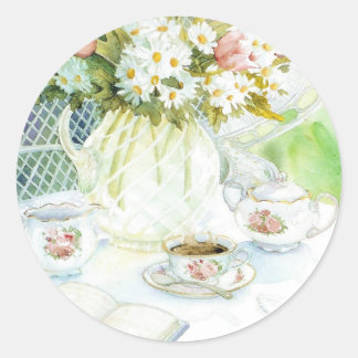 Daisies en Tulips en Tea Ronde Sticker