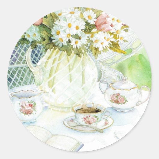 Daisies en Tulips en Tea Ronde Sticker (Voorkant)