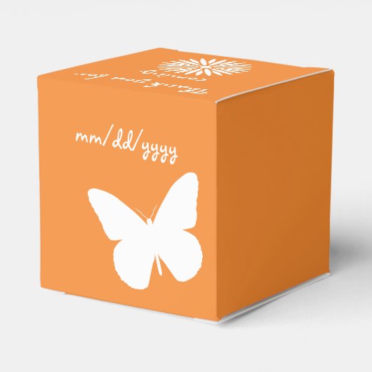 Daisies en Vlinders in Oranje Favor Box Bedankdoosjes (Achterkant)