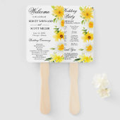 Daisies & Gele Zomerbloemen Trouwprogramma Handwaaier (Voorkant en achterkant)