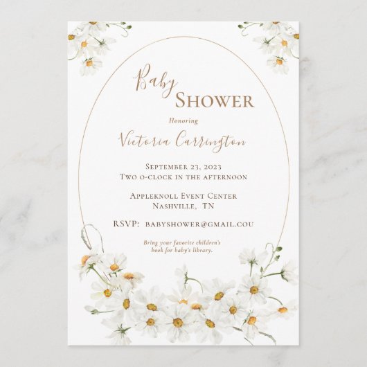 Daisies Gold Lijst Floral Waterverf Baby shower Kaart (Voorkant)