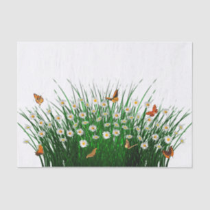 Daisies Green Grass Oranje Butterflies Tissuepapier