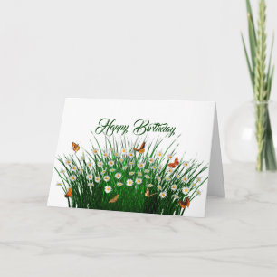 Daisies Green Grass Sinaasappel Vlinders Verjaarda Kaart