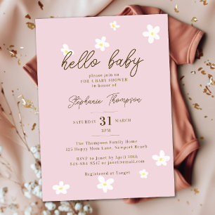 Daisies Hallo Baby Spring Pink Boho Girl Shower Kaart